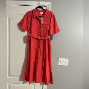 NWT Melloday Coral Button Down Midi Dress